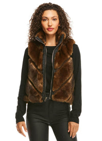 Fabulous Furs Sable Chevron Reversible Faux Fur Shortie Vest