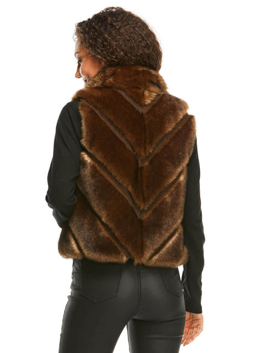 Fabulous Furs Sable Chevron Reversible Faux Fur Shortie Vest