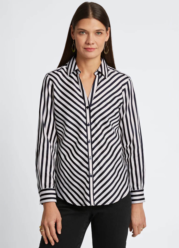 Foxcroft Mary Long Sleeve Gingham Stripe Shirt