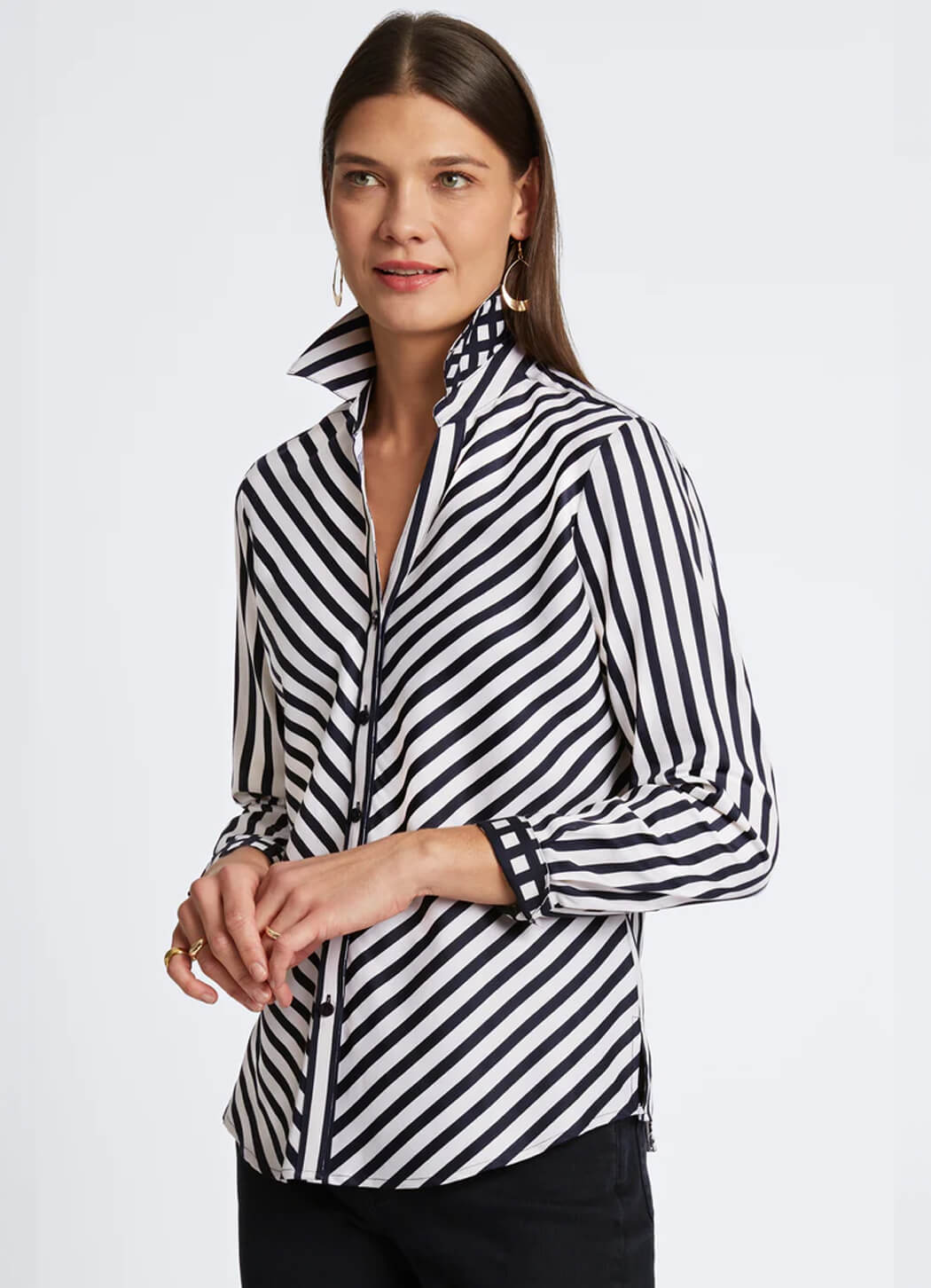 Foxcroft Mary Long Sleeve Gingham Stripe Shirt