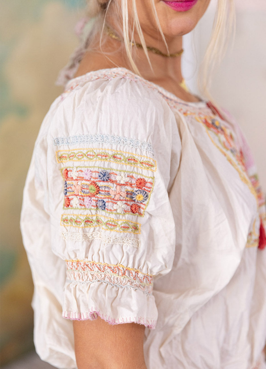 Magnolia Pearl Embroidered Chrissy Folk Blouse