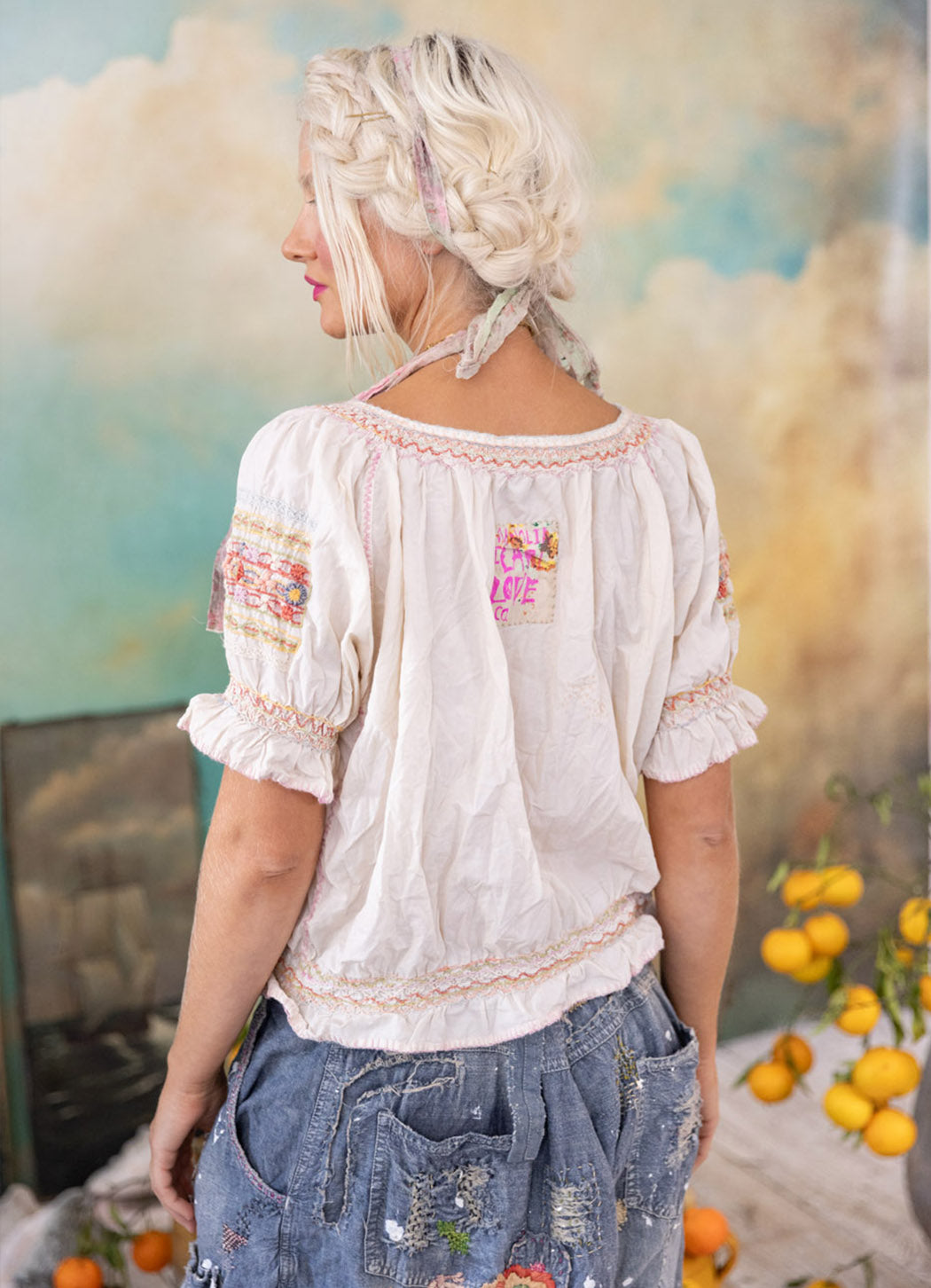 Magnolia Pearl Embroidered Chrissy Folk Blouse