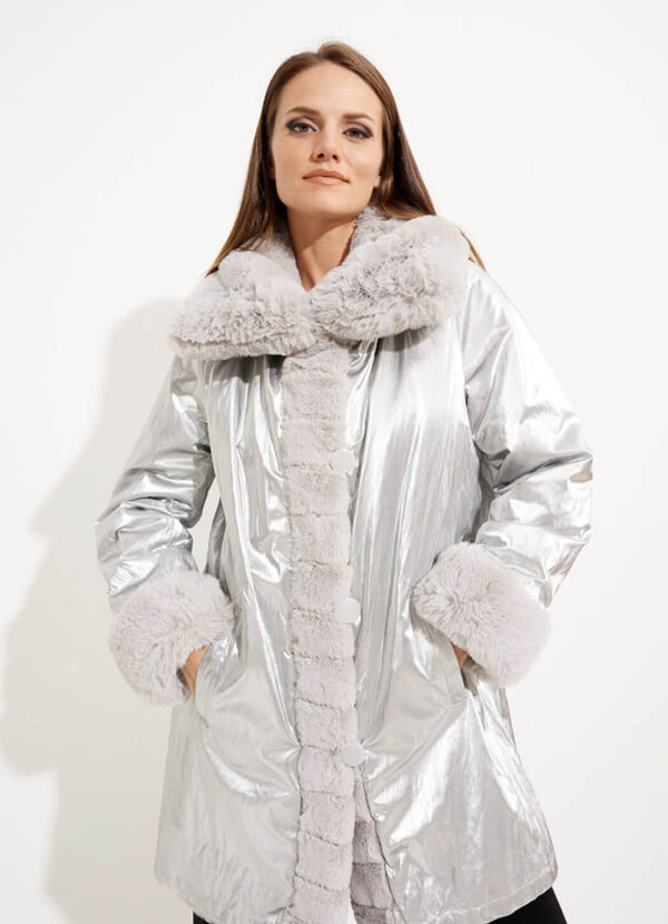 Silver fur faux bubble coat