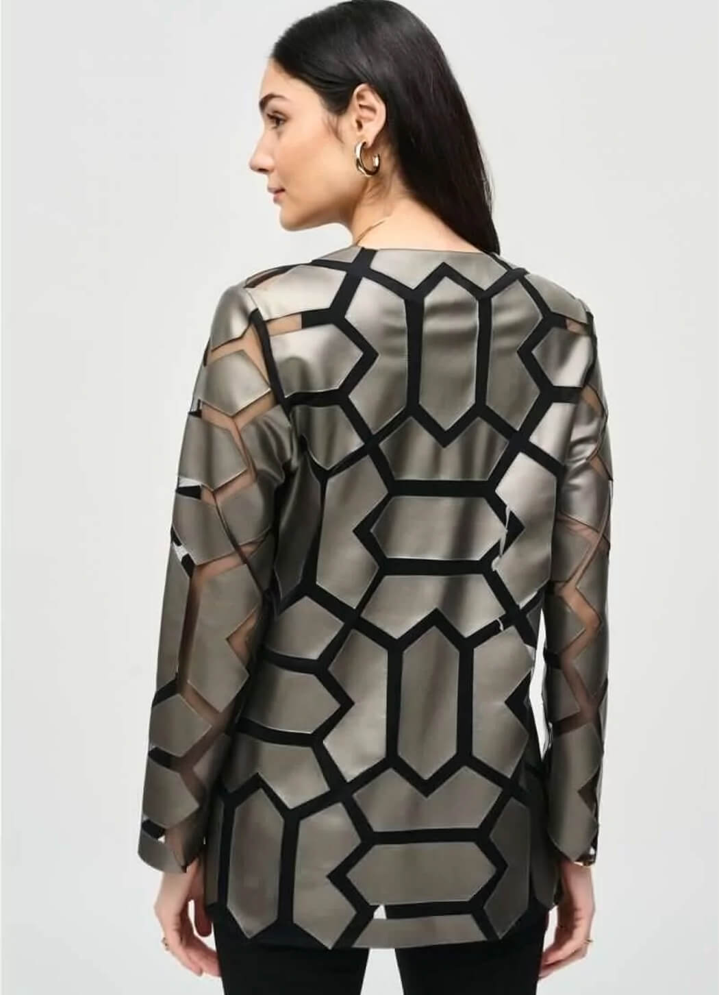 Joseph Ribkoff Laser-Cut Leatherette on Mesh Jacket