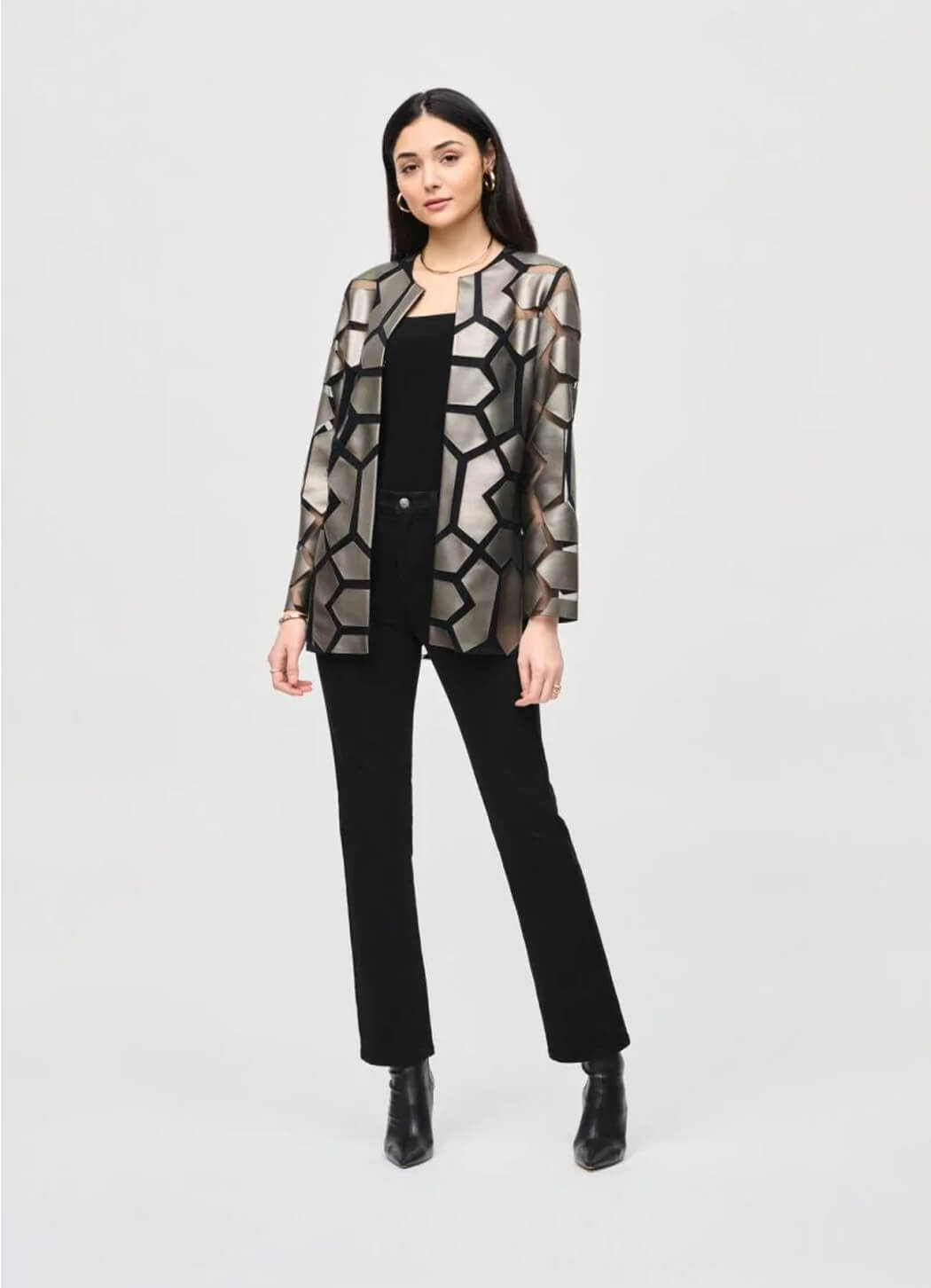 Joseph Ribkoff Laser-Cut Leatherette on Mesh Jacket