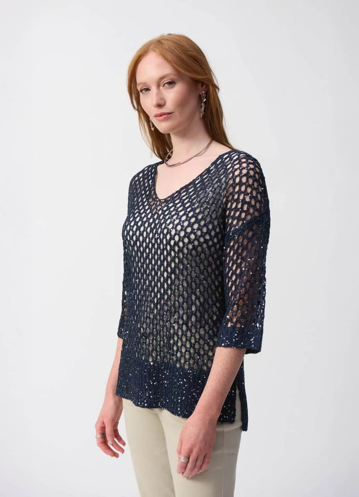 Joseph Ribkoff Open Stitch Sweater with Sequins