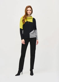 Joseph Ribkoff Color Blocked Sweater Top Wasabi/Black/Grey Melange 