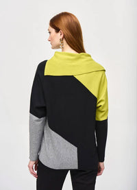 Joseph Ribkoff Color Blocked Sweater Top Wasabi/Black/Grey Melange 