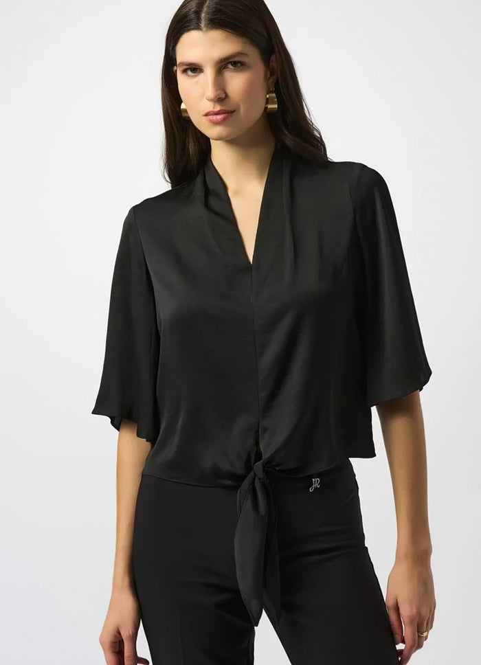 Joseph Ribkoff Satin V-Neck Top with Front Tie