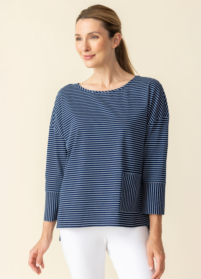 Habitat Stone Wash Indigo Stripe Boxy Crew