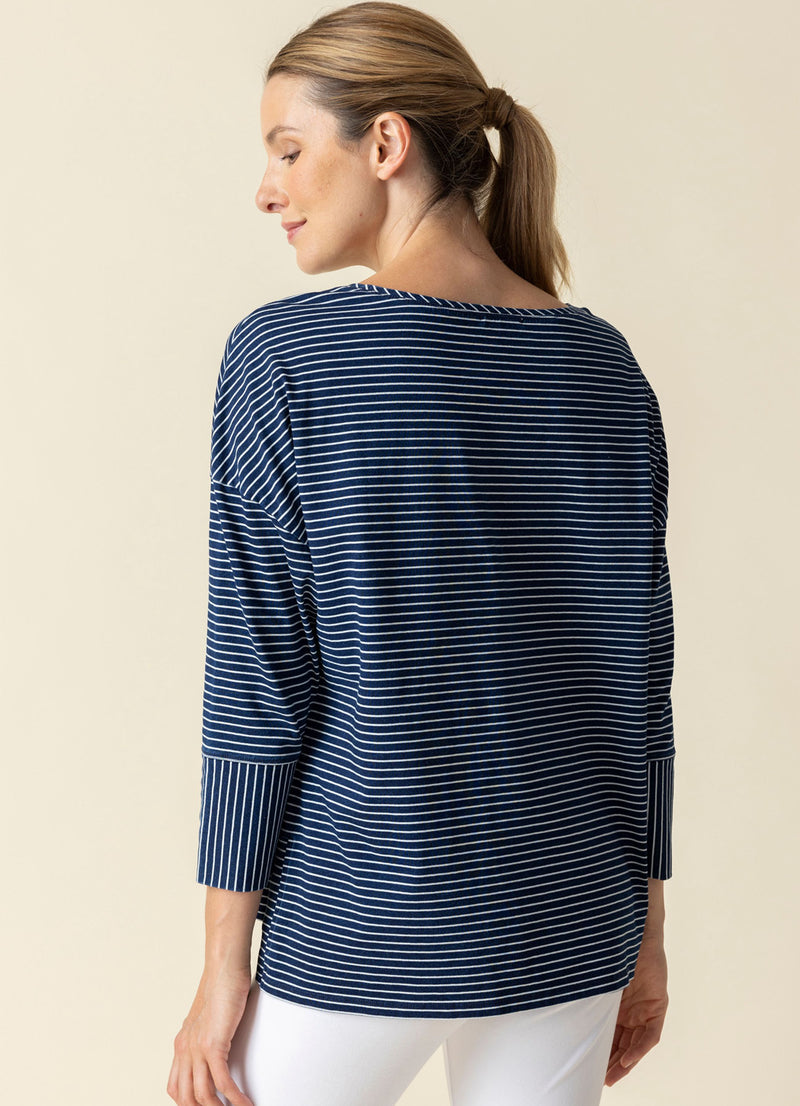 Habitat Stone Wash Indigo Stripe Boxy Crew