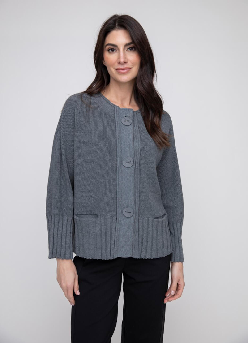 LIV Rib & Roll Neck Swing Cardi