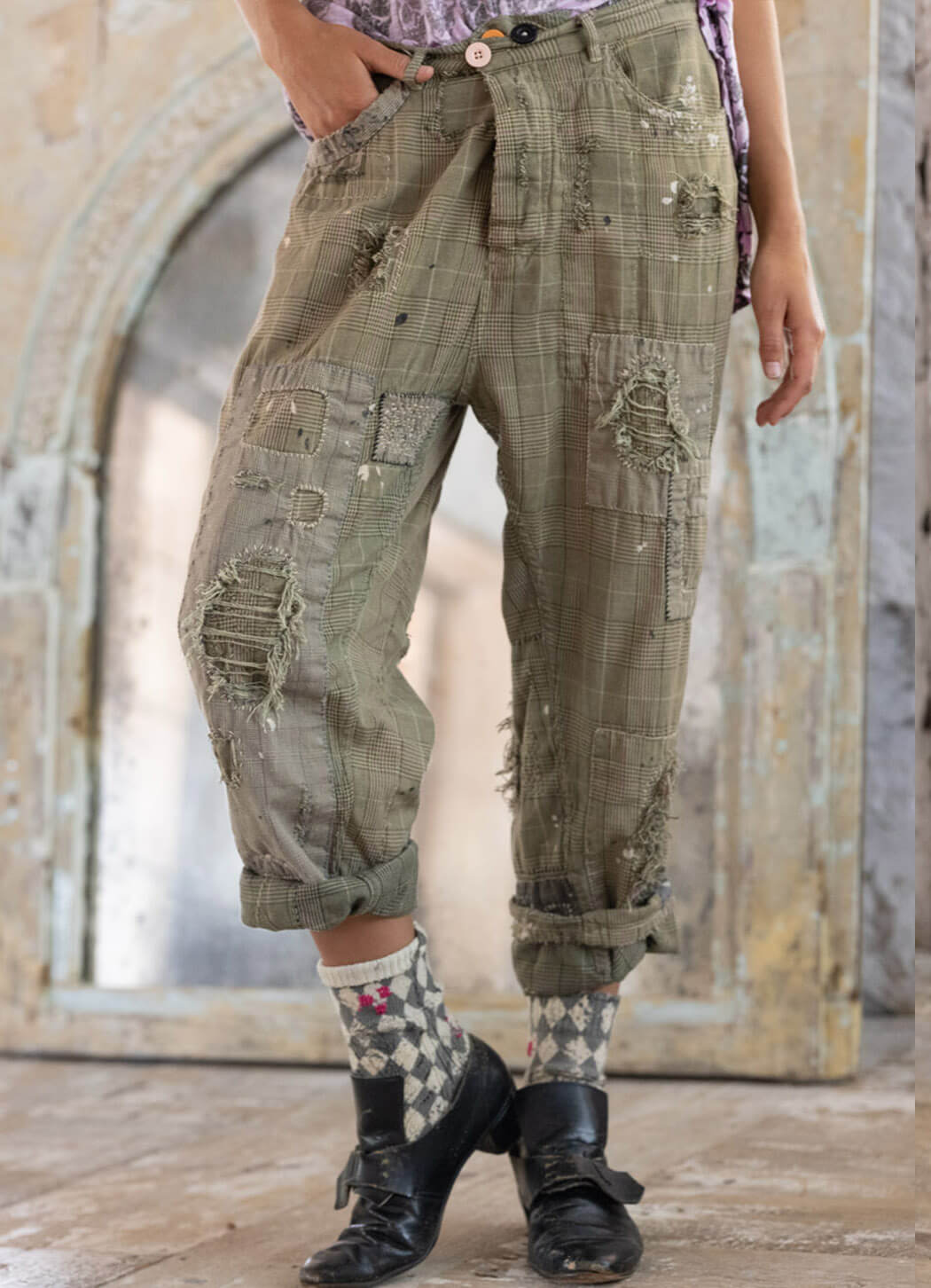 Magnolia Pearl Check Miner Pants With Paint