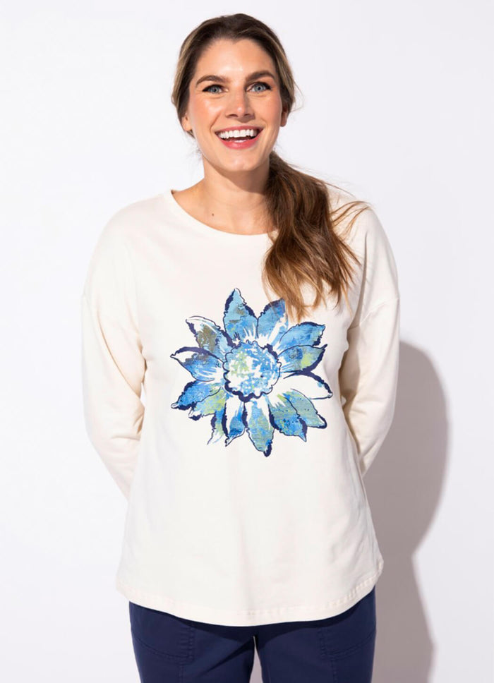 Escape Painted Flower Fleece Pullover