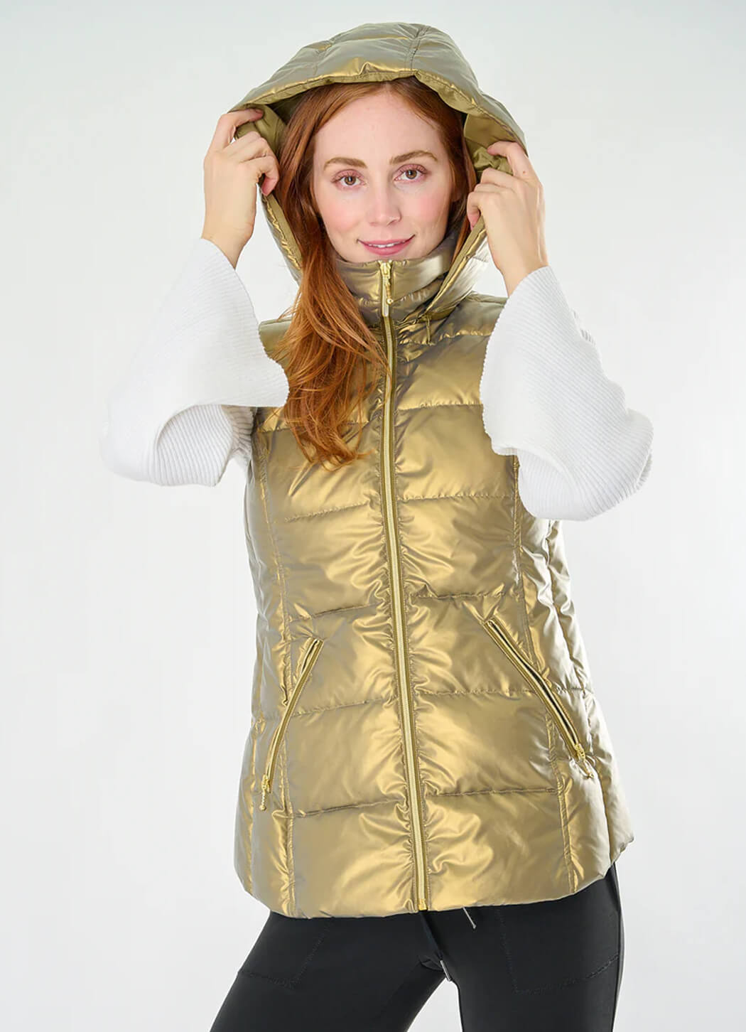 Anorak Cosmic Metallic Hooded Down Vest Details Direct