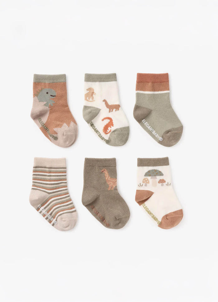 Elegant Baby Dinosaur Non Slip Baby Socks -  6 Pack