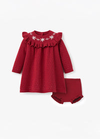 Elegant Baby Snowflake Pointelle Dress With Bloomer Set