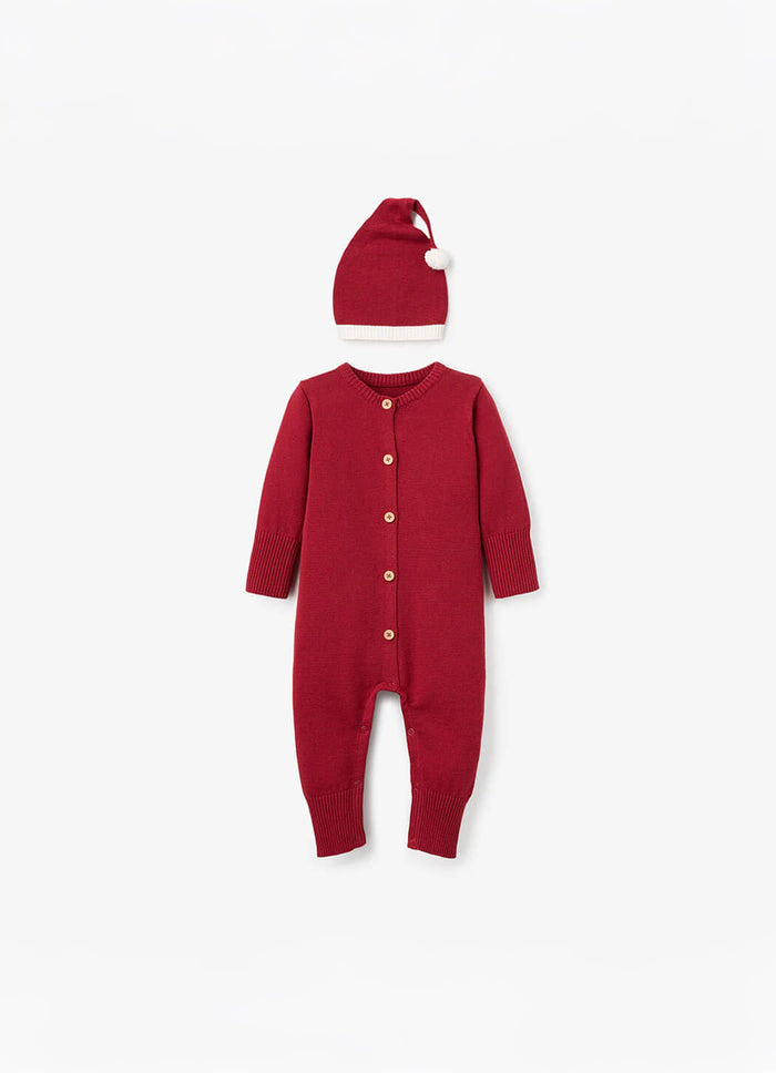 Elegant Baby Santa Baby Union Suit & Hat Set