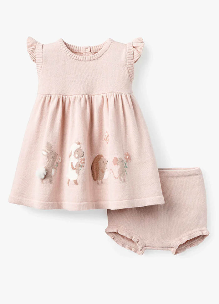 Elegant Baby Garden Picnic Bunny Flutter Sleeve Knit Dress