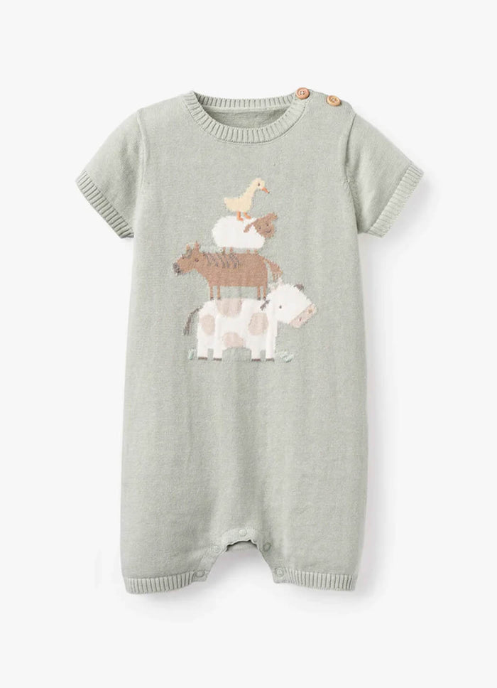 Elegant Baby On The Farm Knit Shortall Romper