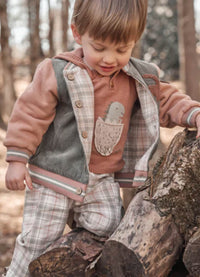 Elegant Baby Reversible Dinosaur Corduroy/Plaid Varsity Jacket