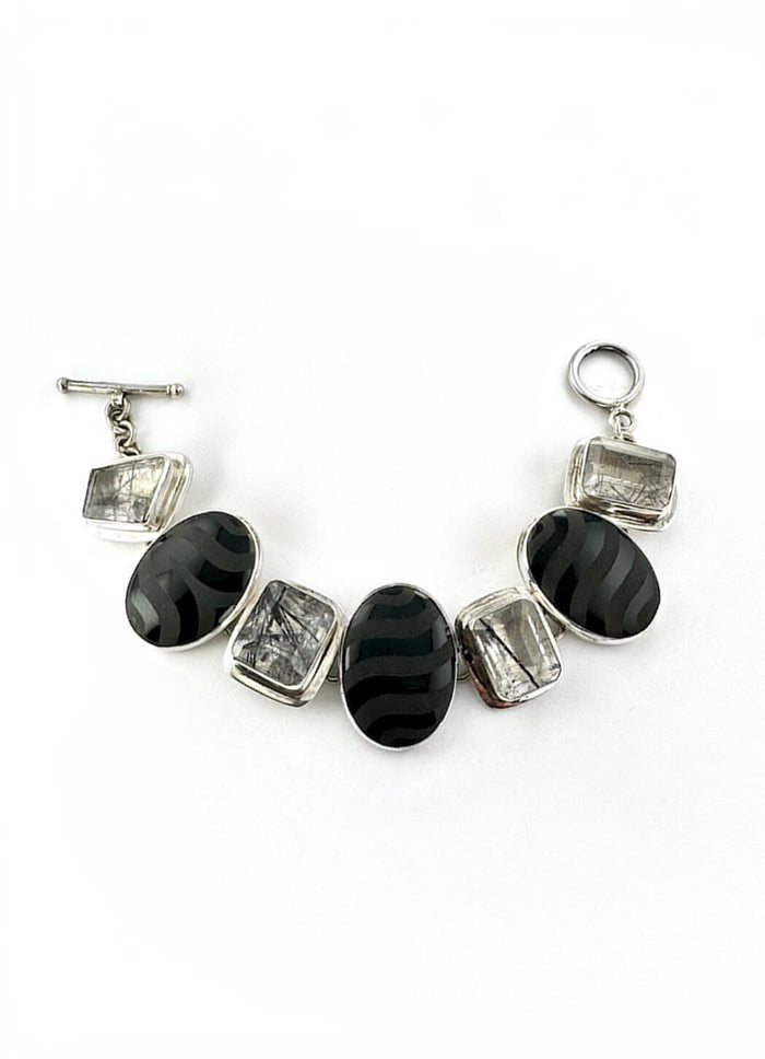 Echo of the Dreamer Etched Onyx Tourmalated Quartz Bracelet