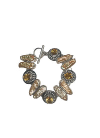 Echo of the Dreamer Double Golden Bar Pearl Oval Citrine Bracelet