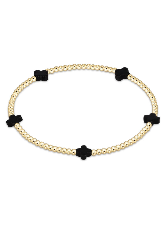 Enewton Signature Cross Small Gold Pattern 2mm Bead Bracelet - Onyx