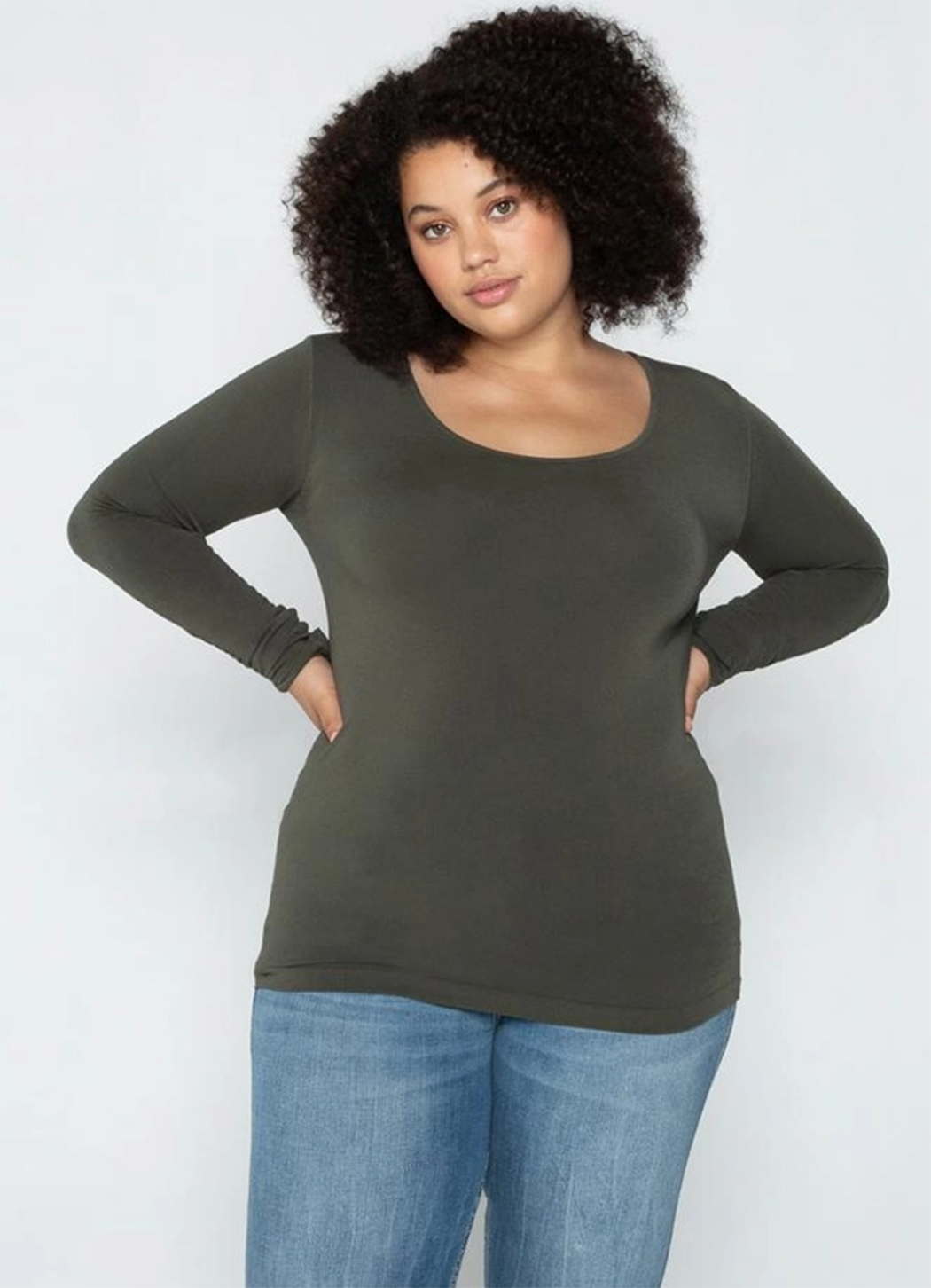 Cest Moi Plus Bamboo Long Sleeve Scoop Neck Top