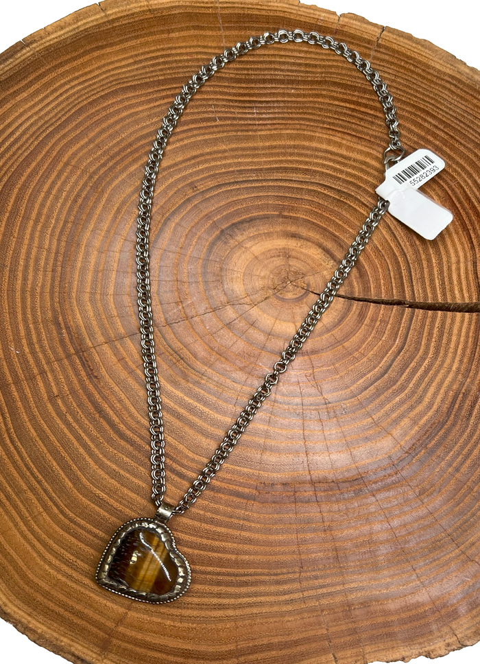 Belle Via Jewelry Tigers Eye Heart Necklace