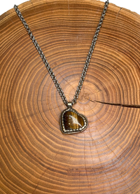 Belle Via Jewelry Tigers Eye Heart Necklace