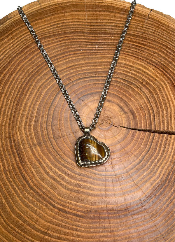 Belle Via Jewelry Tigers Eye Heart Necklace