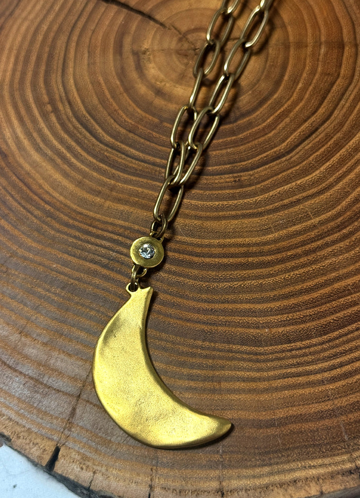 Belle Via Jewelry Hammered Moon Necklace