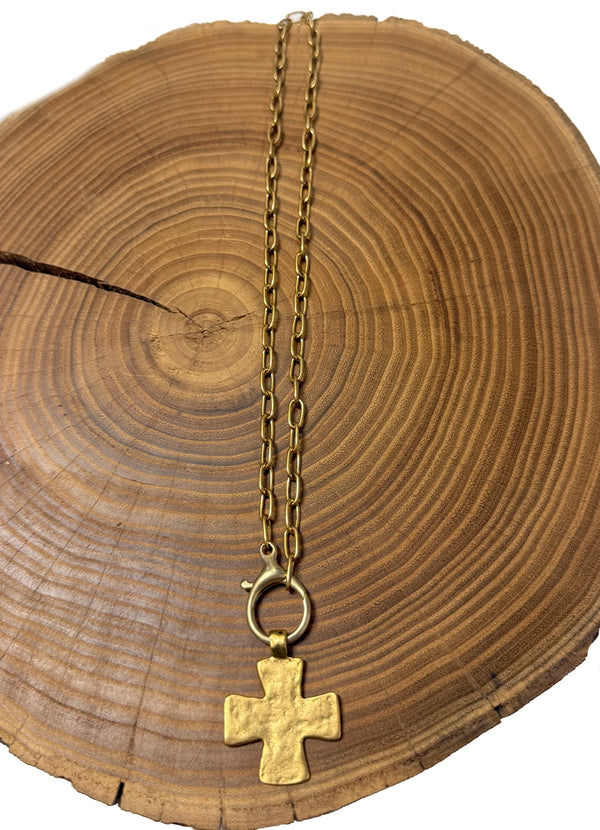 Belle Via Jewelry Hammered Square Cross Necklace