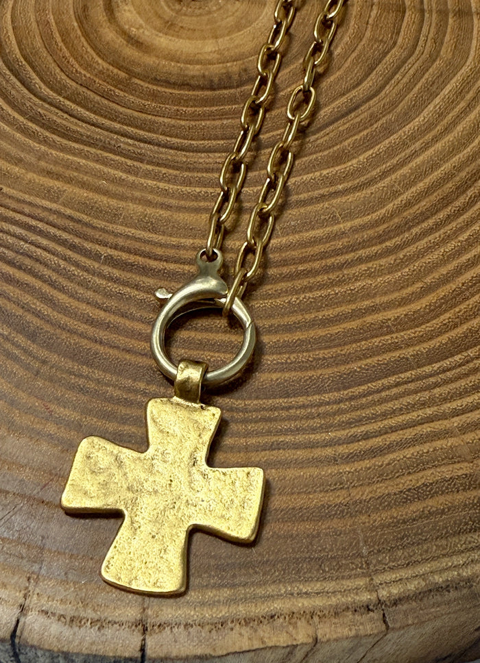 Belle Via Jewelry Hammered Square Cross Necklace