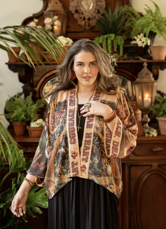 Market Of Stars Dear Heart Cropped Bamboo Kimono With Sacred Heart