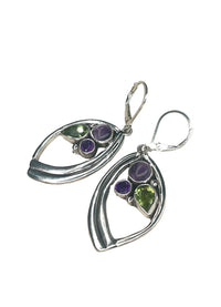 Echo of the Dreamer Cabachon & Faceted Amethyst Peridot Marquis Earrings