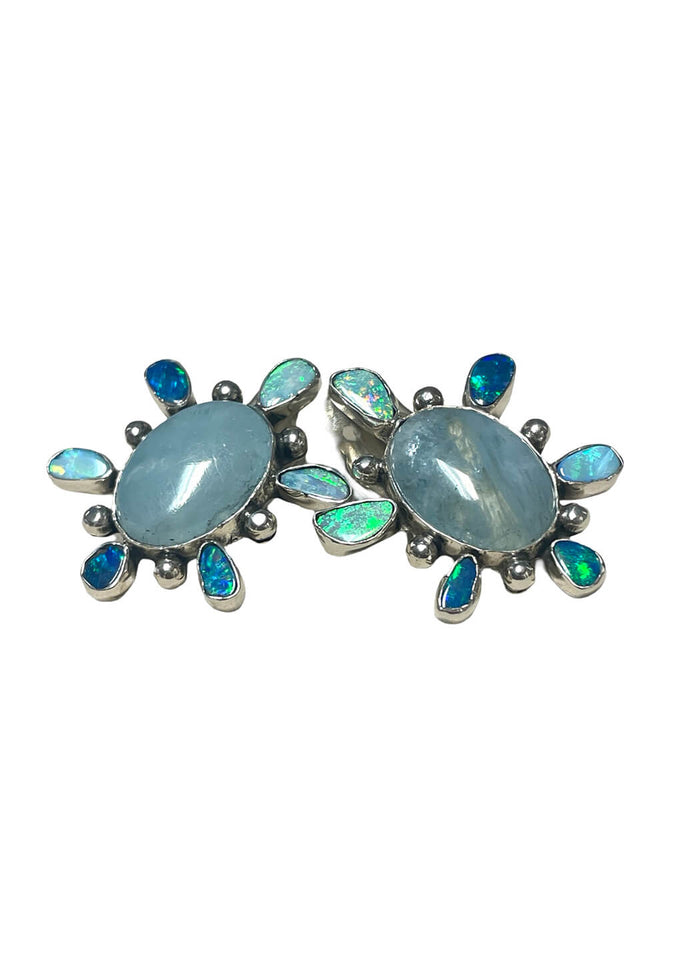 Echo of the Dreamer Large Aquamarine 6 Opal Earring Clip