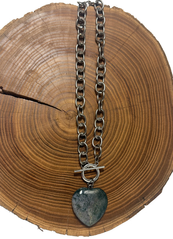 Belle Via Jewelry One-Of-A-Kind Moss Agate Heart Necklace