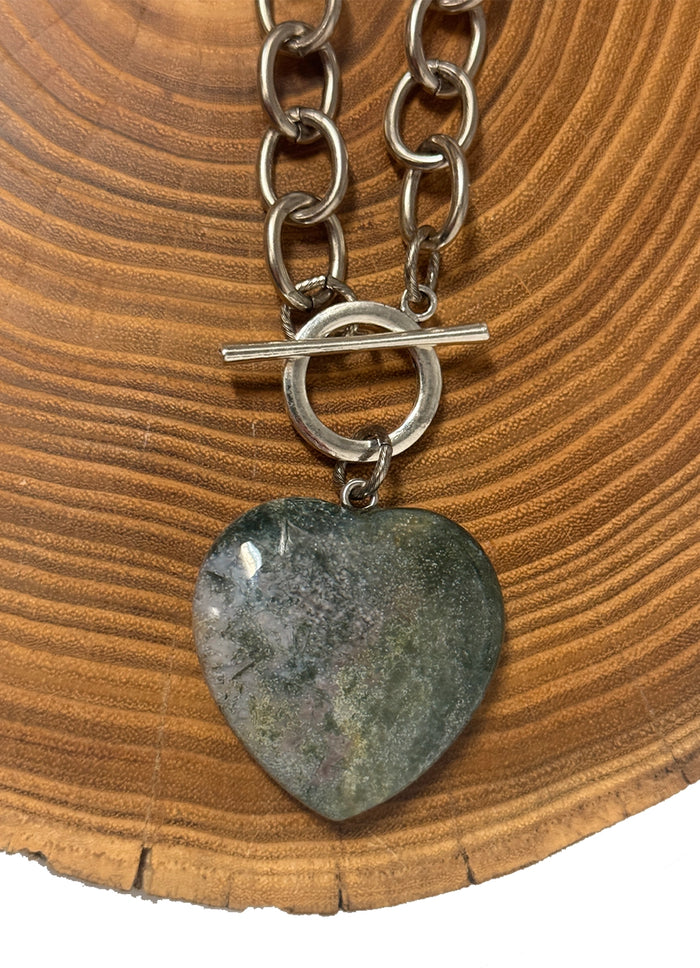 Belle Via Jewelry One-Of-A-Kind Moss Agate Heart Necklace