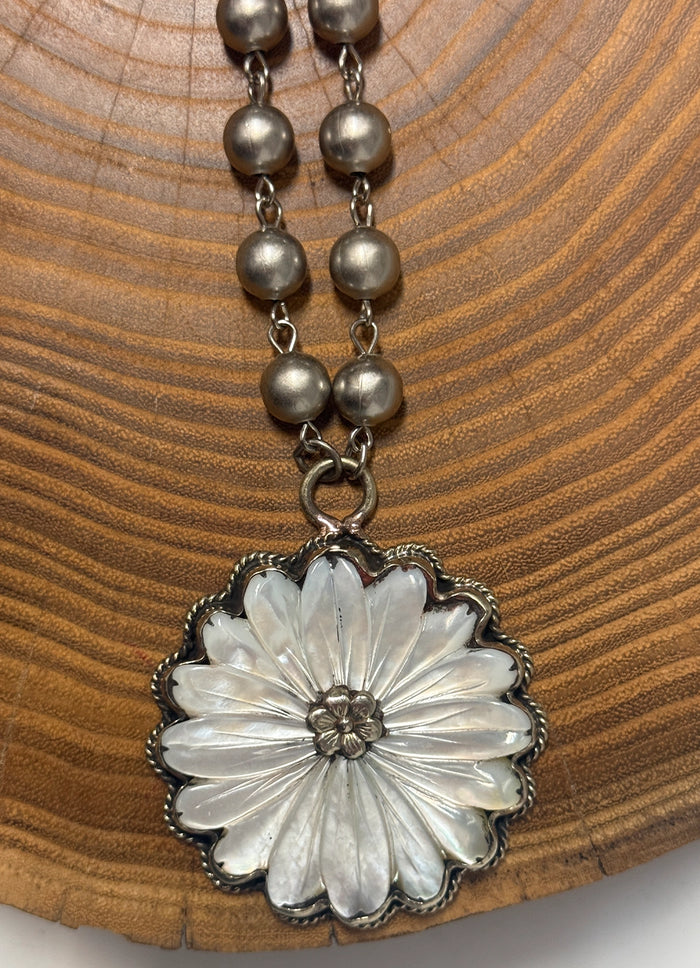 Belle Via Jewelry One-Of-A-Kind Mother Of Pearl Flower Necklace