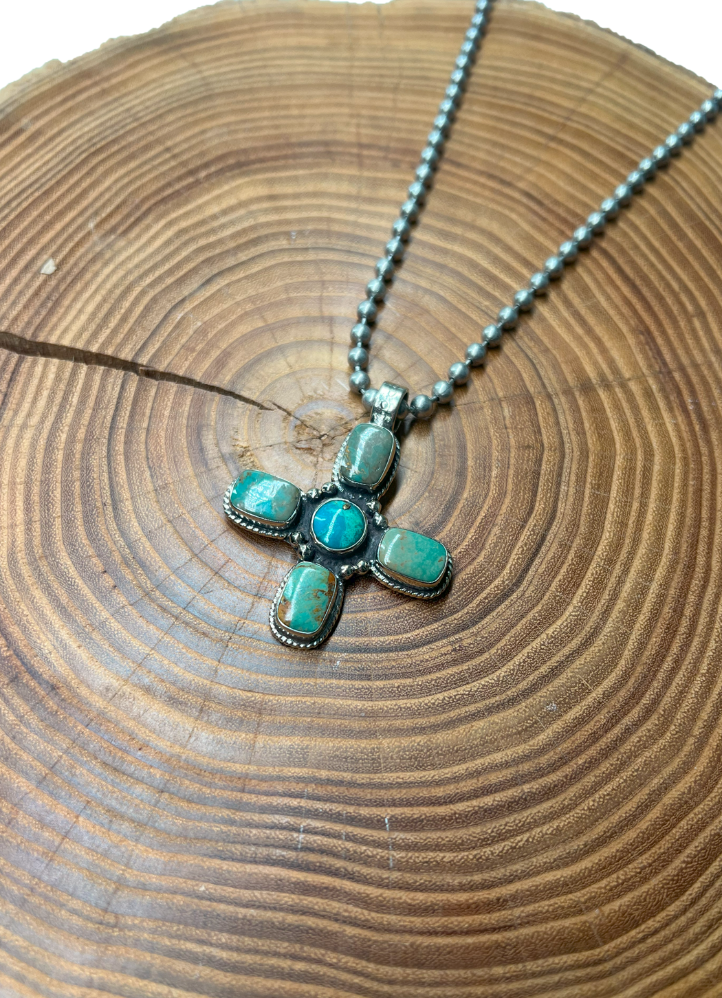 Belle Via Jewelry One Of A Kind Turquoise Stone Cross Necklace - Exclusive