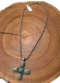 Belle Via Jewelry One Of A Kind Turquoise Stone Cross Necklace - Exclusive