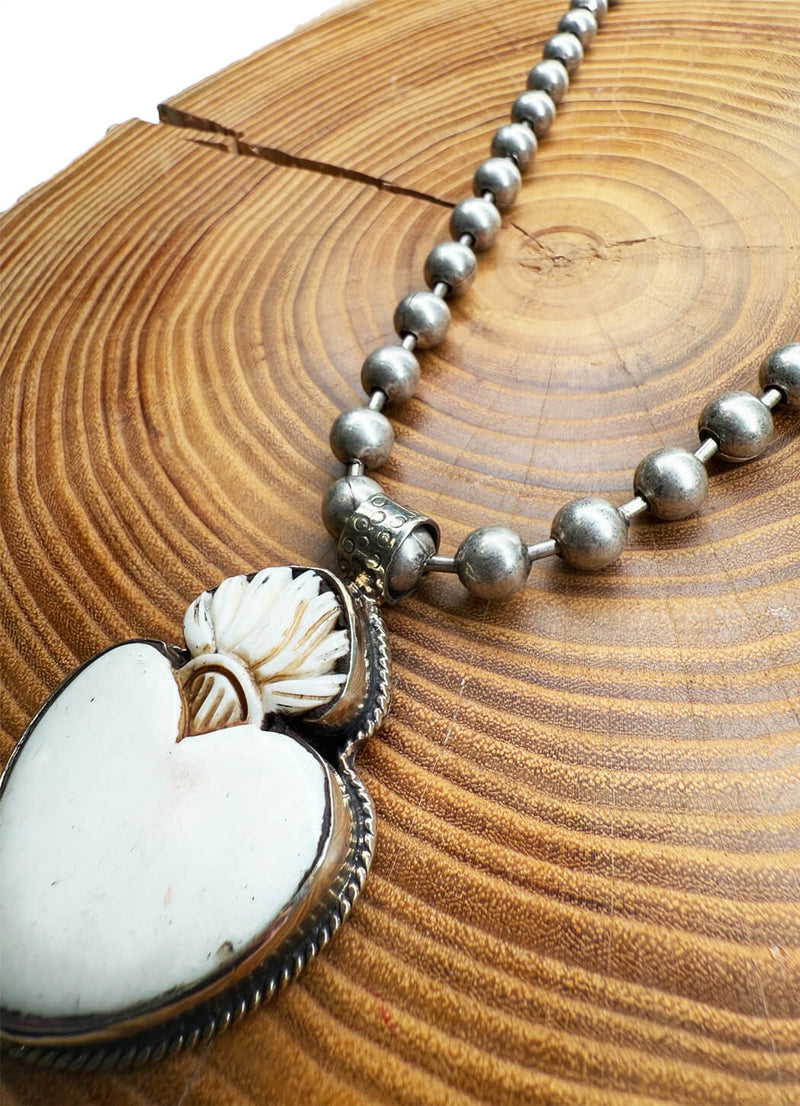 Belle Via Jewelry OOAK Stone White Buffalo Heart Necklace - Exclusive