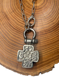 Belle Via Jewelry One Of A Kind Exclusive Wild Buffalo Stone Cross on Metal Carabiner Necklace