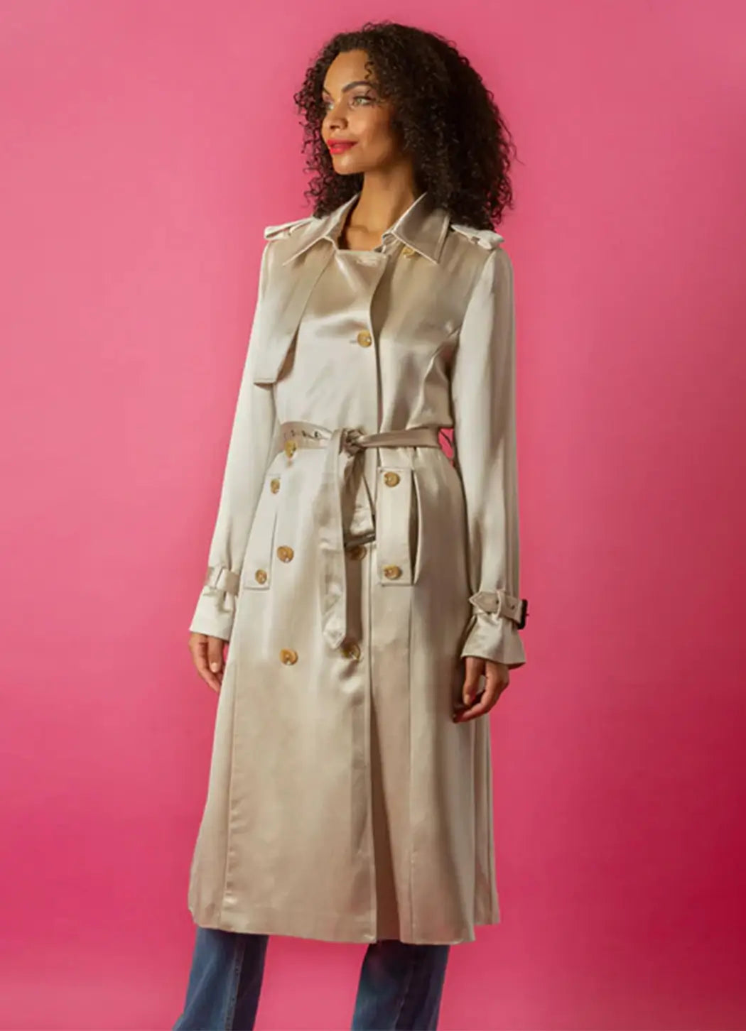 Jessie Liu Satin Trench Coat