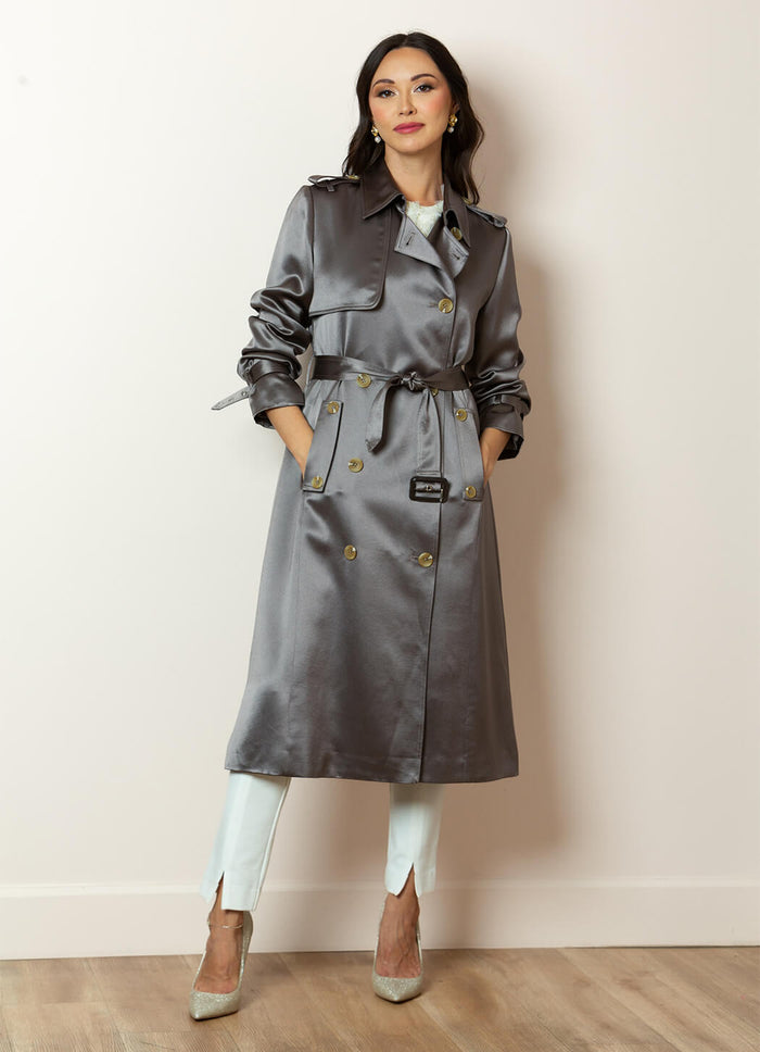 Jessie Liu Satin Trench Coat