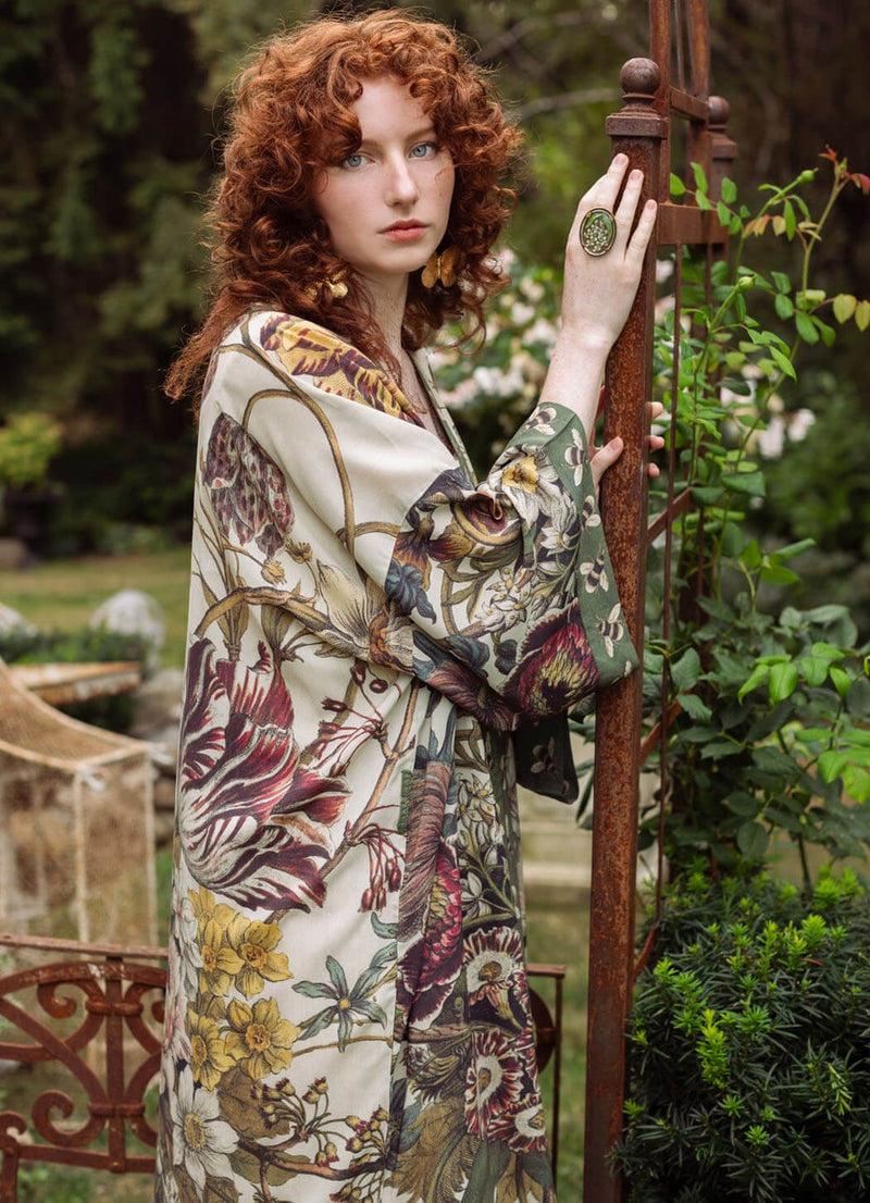 Market of Stars Love Grows Wild Floral Bamboo KImono Duster Robe with Bees