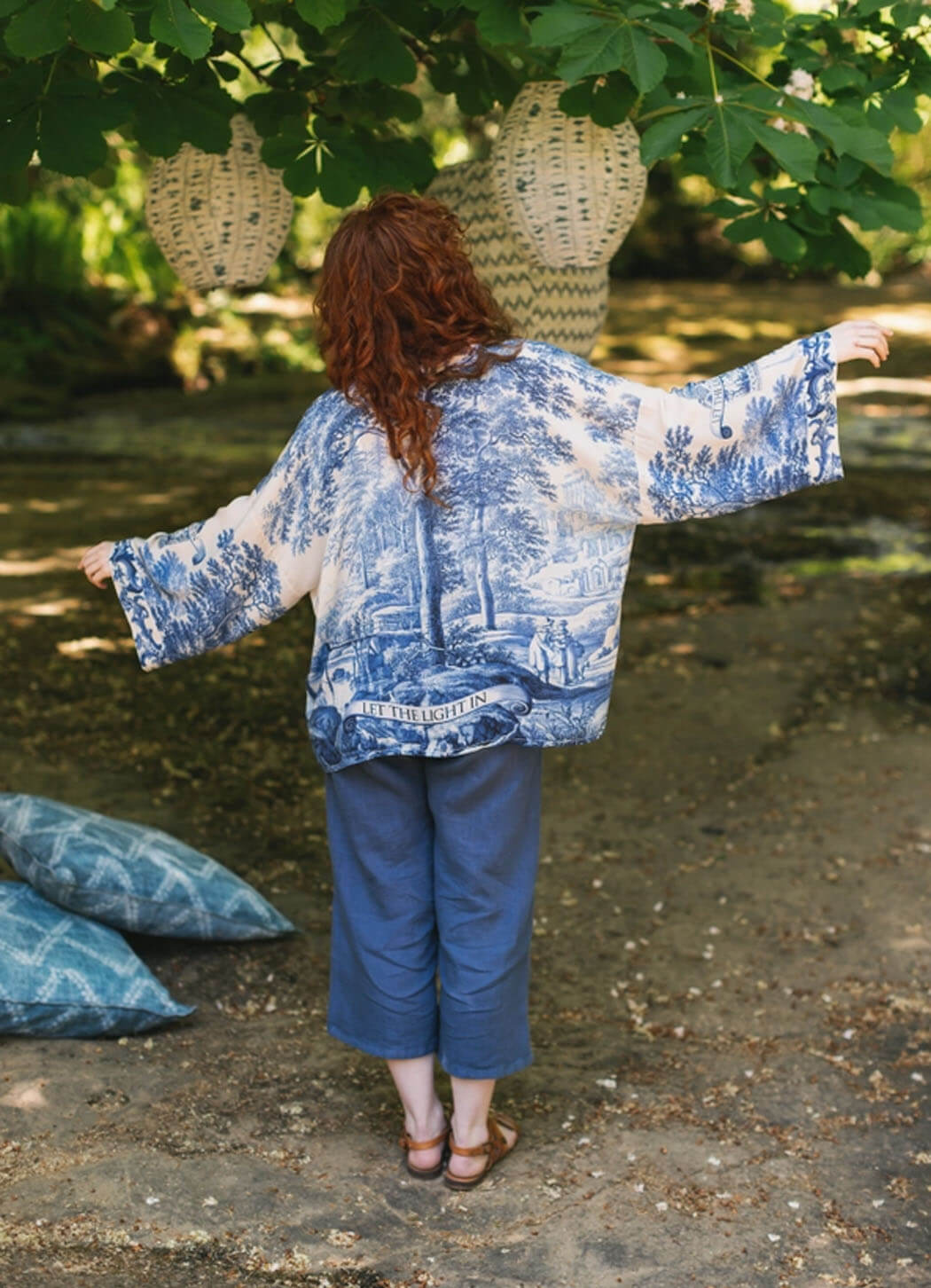 Market of Stars Let The Light In Cropped Bamboo Pixie Duster Kimono with Delft Print