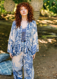 Market of Stars Let The Light In Cropped Bamboo Pixie Duster Kimono with Delft Print